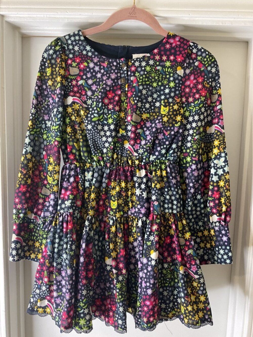 Disney's Encanto Girl's Tiered Floral Midi Dress Colorful Long Sleeve Size 9/10